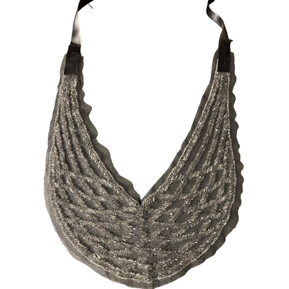 Vintage Beaded Mesh Collar Necklace Bib Sequins Black Satin Ties Estate NWOT - Picture 5 of 5